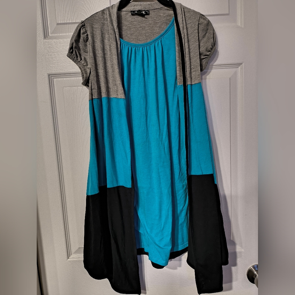 Sequin Hearts Girls Sz 12 Gray, Teal and Black Dress